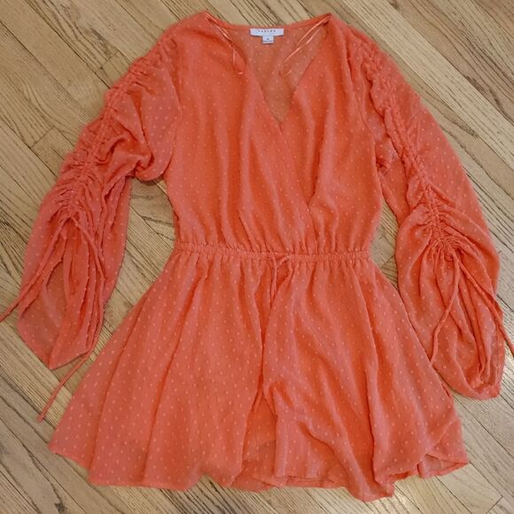 One-Piece Skorts Romper MEDIUM Beachy Flowy Boho Pull String Sleeves & Waist - Picture 1 of 12